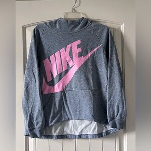 Nike Girls XL‎ Gray Pink Pullover Hoodie Sweatshirt Swoosh Logo High/low cut